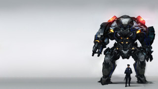 Man giant robot room white - a white wall behind free wallpaper for desktop