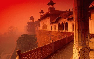 Red sky building clock tower 2 - cinematic matte painting free wallpaper