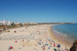 Beach umbrellas crowd city tiltshift - free beach wallpaper