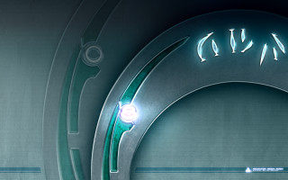 Futuristic green black door ninja - side and a sign free wallpaper