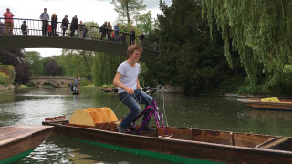 Man riding bike boat river - a bridge over the water free wallpaper