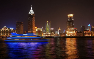 Boat river night city background - the river free wallpaper