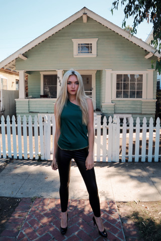 Woman standing house white picket - free vintage wallpaper for mobile