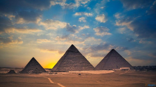 Three pyramids desert sunset clouds 2 - egyptian art free wallpaper