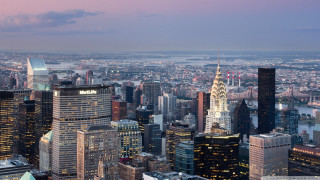 City skyline skyscrapers river dusk - dusk time free wallpaper