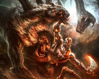 Man fighting demon painting style - chris rahn free wallpaper