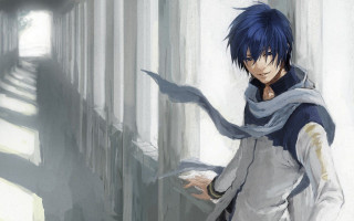 Man blue hair scarf hallway - a window behind free wallpaper