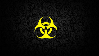 Yellow biohazard symbol black background - swirl and swirls free wallpaper