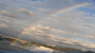 Rainbow waterfall bridge boat nature - christopher moeller free wallpaper