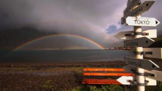Rainbow lake bench wooden distance - bernt tunold free wallpaper