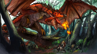 Dragon fire forest man dog - nearby free wallpaper