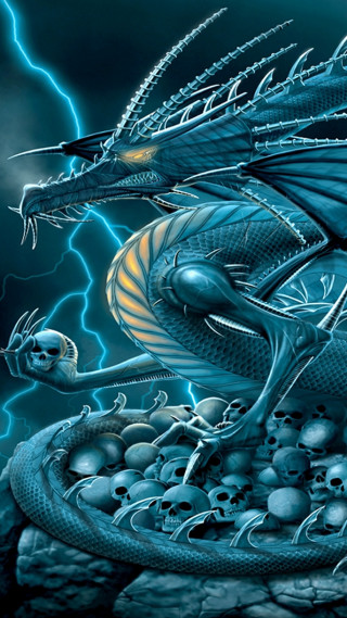 Blue dragon skull lightning background - a skull free wallpaper for mobile
