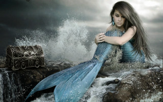Woman blue dress rock mermaid 2 - fantasy style free wallpaper