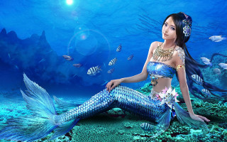 Beautiful mermaid ocean floor fish 2 - chen chun free wallpaper