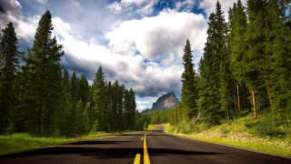 Road mountain trees cloudy sky - cloudy free wallpaper