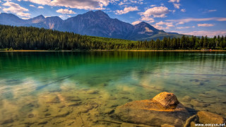 Lake mountain rock clouds sunset - bob ross free wallpaper for desktop