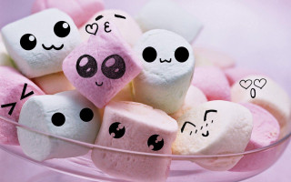Marshmallows with faces hearts eyes - dom qwek free wallpaper for desktop