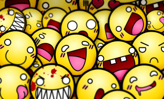 Yellow emoticons blood mouths teeth - shock art free wallpaper