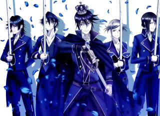 People blue outfits swords umbrellas - rain drop free wallpaper