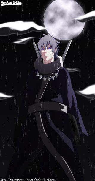 Man black outfit sword rain - a full moon behind free wallpaper