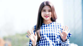 Woman blue white checkered top - choi buk free wallpaper