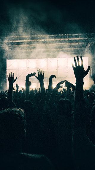 Crowd concert hands up smoke - the window free wallpaper for mobile