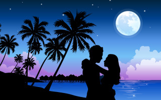Couple kissing beach full moon - a couple free wallpaper