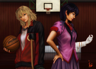 Couple people room basketball hoop - anime style free wallpaper