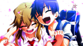 Girls hugging laughing backpacks friends - a backpack free wallpaper