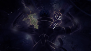 Person sword demon background glowing 2 - their hand and a demon in the background free wallpaper