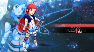 Red haired girl blue object 2 - a blue object free wallpaper