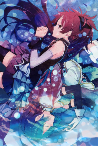 Anime characters water bubbles blue - two anime character free wallpaper for mobile