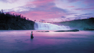 Man river waterfall sunset pink - arvid nyholm free wallpaper