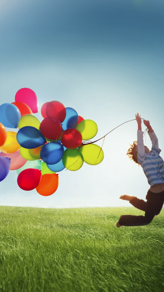 Person jumping balloons air happiness 2 - free happy birthday wallpaper for mobile