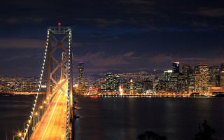 Night city bridge water lights 3 - free city wallpaper for desktop