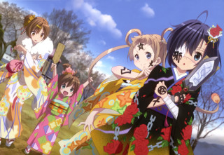 Anime girls kimonos sky background - a sky background and trees free wallpaper