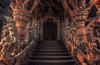 Ornate staircase statues sculptures doorway - the second floor free wallpaper