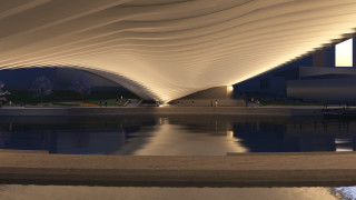 Large white structure night pool - hypermodernism free wallpaper for desktop