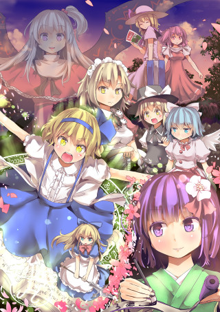 Anime girls long hair hats 8 - flower and trees free wallpaper