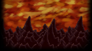 Mountain range red sky yellow - a painting of a mountain range free wallpaper