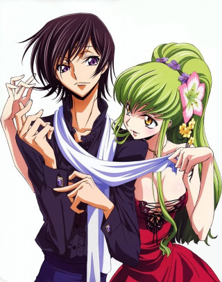 Anime couple green hair blue - a flower free wallpaper for mobile
