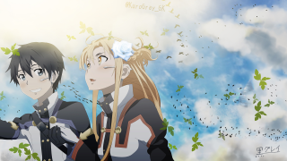 Anime characters cloudy sky leaves - under free wallpaper for desktop