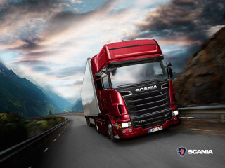Red truck mountain sky ocean - camille souter free wallpaper