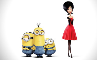 Woman red dress minions standing - a black top free wallpaper for desktop
