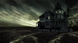 Creepy house dark sky cloud - a dark cloud in the sky above free wallpaper