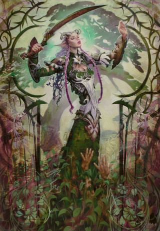 Woman holding staff tree background - free fantasy wallpaper for mobile