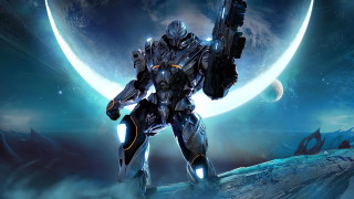 Sci fi character gun moon - a sci free wallpaper for desktop