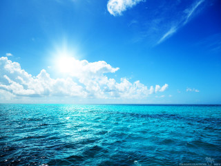 Bright blue sky clouds ocean - the water surface free wallpaper