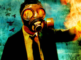 Man gas mask tie fire - apocalyptic free wallpaper