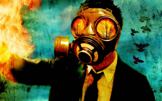 Man gas mask burning cigarette - apocalyptic free wallpaper